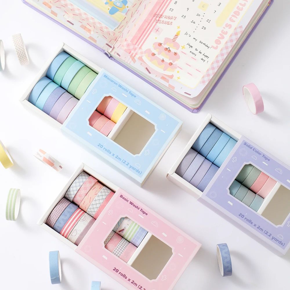 Masking Tape Thin - 20 Rolls Colorful Slim Washi Tape